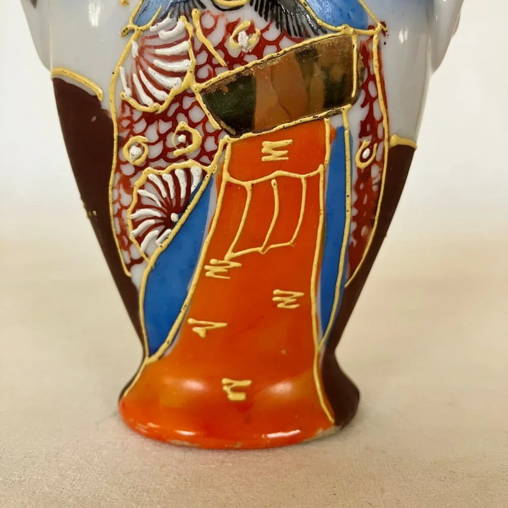 Vintage Occupied Japan Vase Painted Japanese Woman Miniature Pottery Porcelain